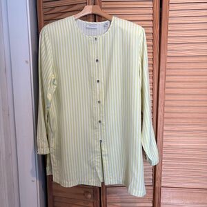 Lord & Taylor Silk Blouse chartreuse striped Vintage size 8 Spring flowy office